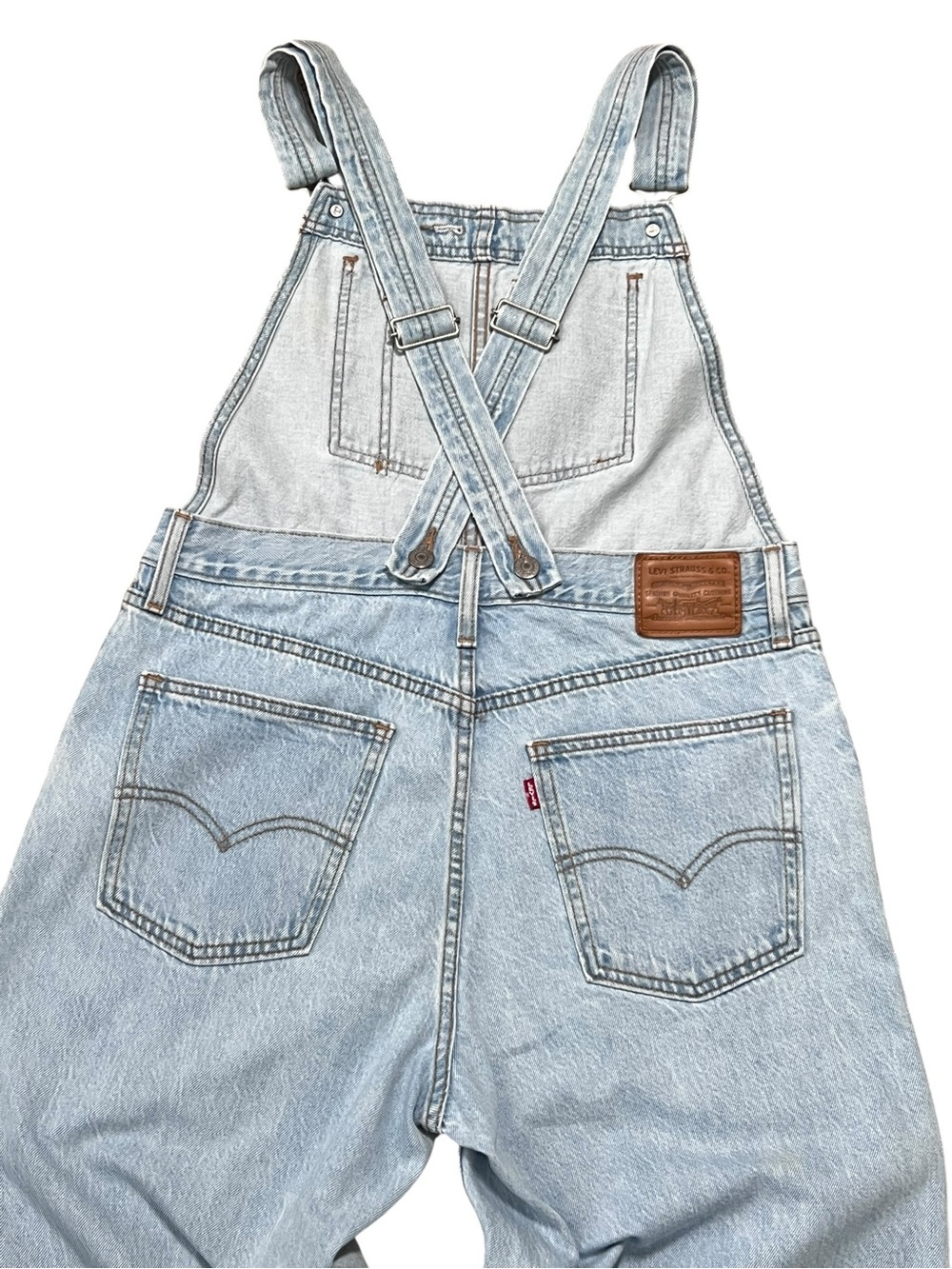 Levis Premium Big E Denim Barrel Legs Baggy Overalls M Cross-back Straps Light - Picture 4 of 13